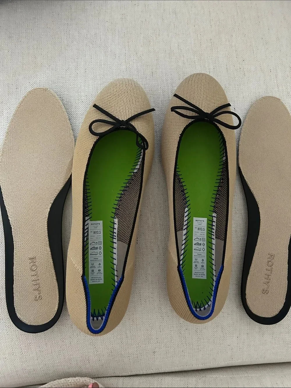 Rothy's Ballet Flats In Beige & Black, Size 10.5, NWOT display pair